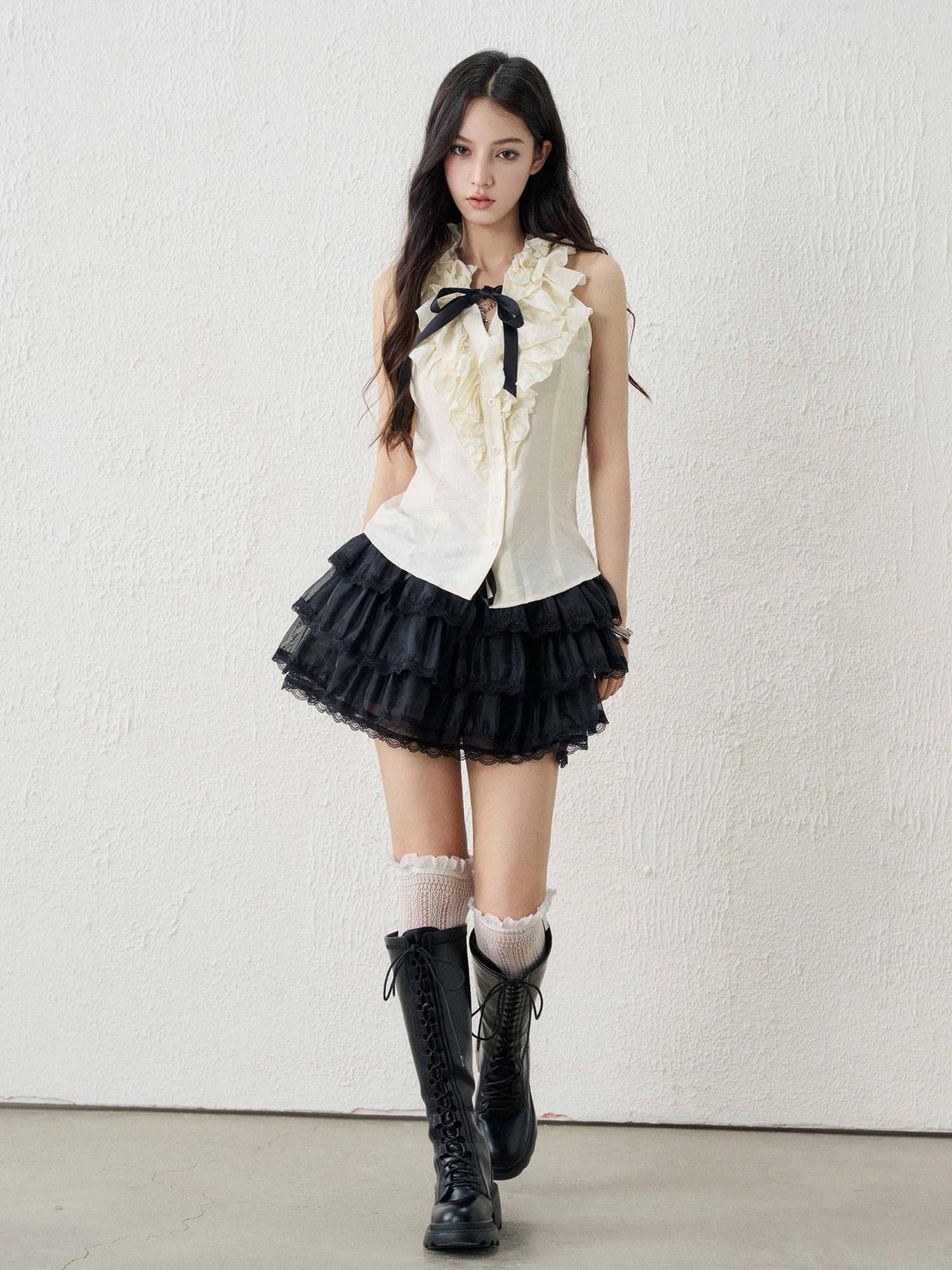 LADYGHOST Apricot Ethereal Ballet Puff Layered Women&
