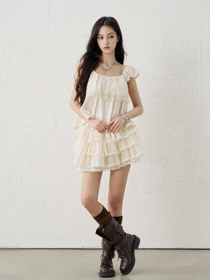 LADYGHOST Apricot Ethereal Ballet Puff Layered Women&