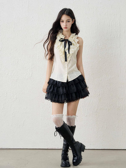 LADYGHOST Apricot Ethereal Ballet Puff Layered Women&