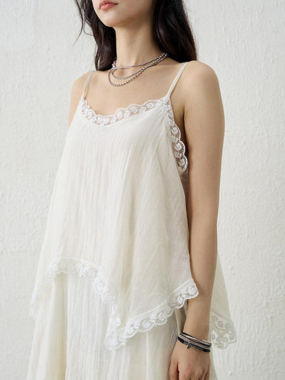 LADYGHOST Apricot Ethereal Spaghetti Strap Open Back Tiered Women&