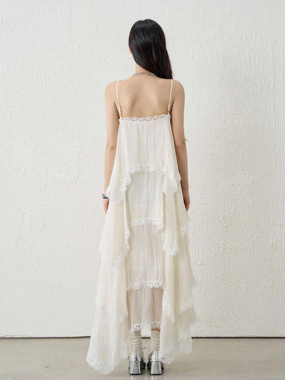 LADYGHOST Apricot Ethereal Spaghetti Strap Open Back Tiered Women&