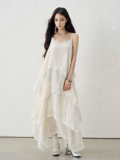 LADYGHOST Apricot Ethereal Spaghetti Strap Open Back Tiered Women&