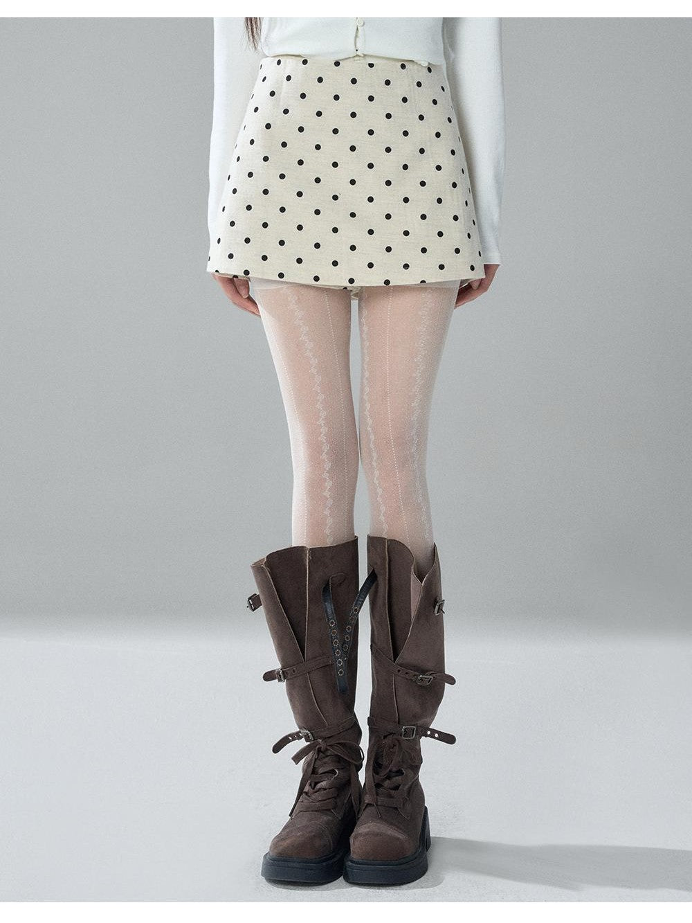 LADYGHOST Apricot Polka Dot Brushed High Waist Bodycon Women&