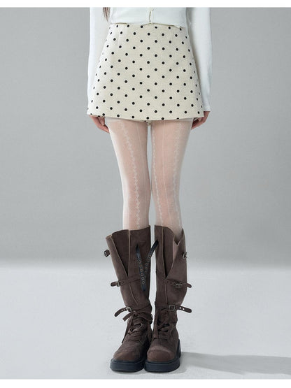 LADYGHOST Apricot Polka Dot Brushed High Waist Bodycon Women&