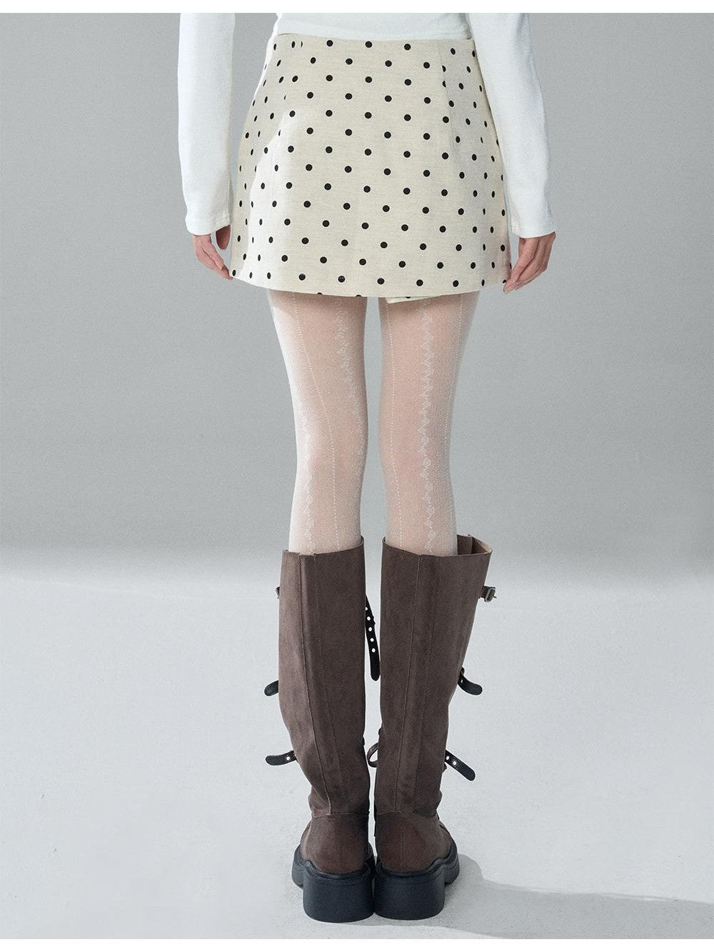 LADYGHOST Apricot Polka Dot Brushed High Waist Bodycon Women&