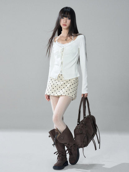 LADYGHOST Apricot Polka Dot Brushed High Waist Bodycon Women&