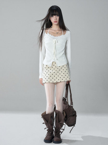 LADYGHOST Apricot Polka Dot Brushed High Waist Bodycon Women&