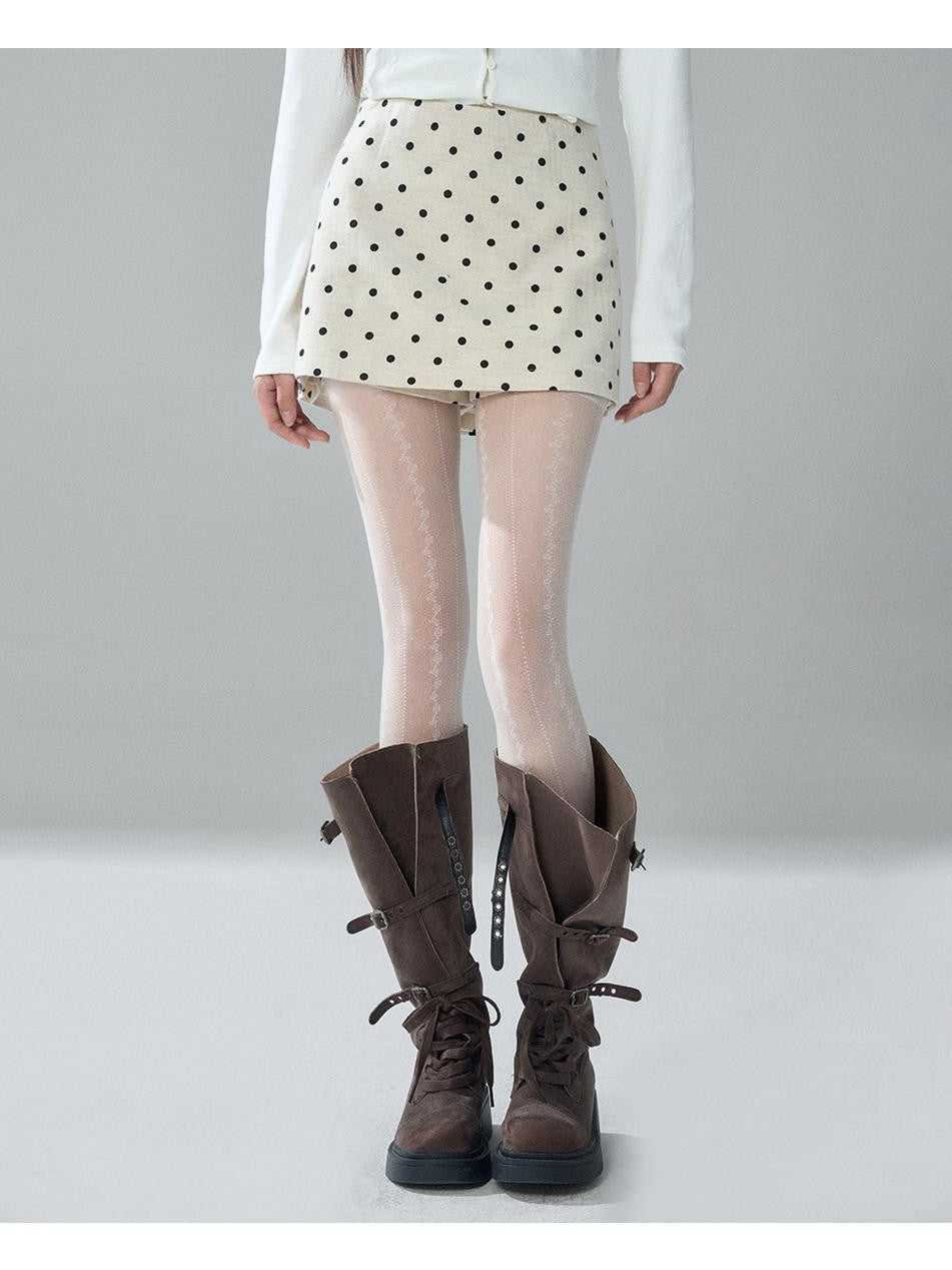 LADYGHOST Apricot Polka Dot Brushed High Waist Bodycon Women&