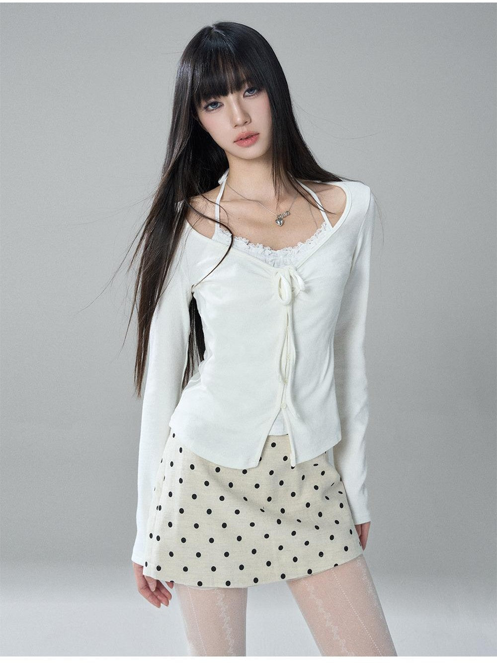 LADYGHOST Apricot Polka Dot Brushed High Waist Bodycon Women&