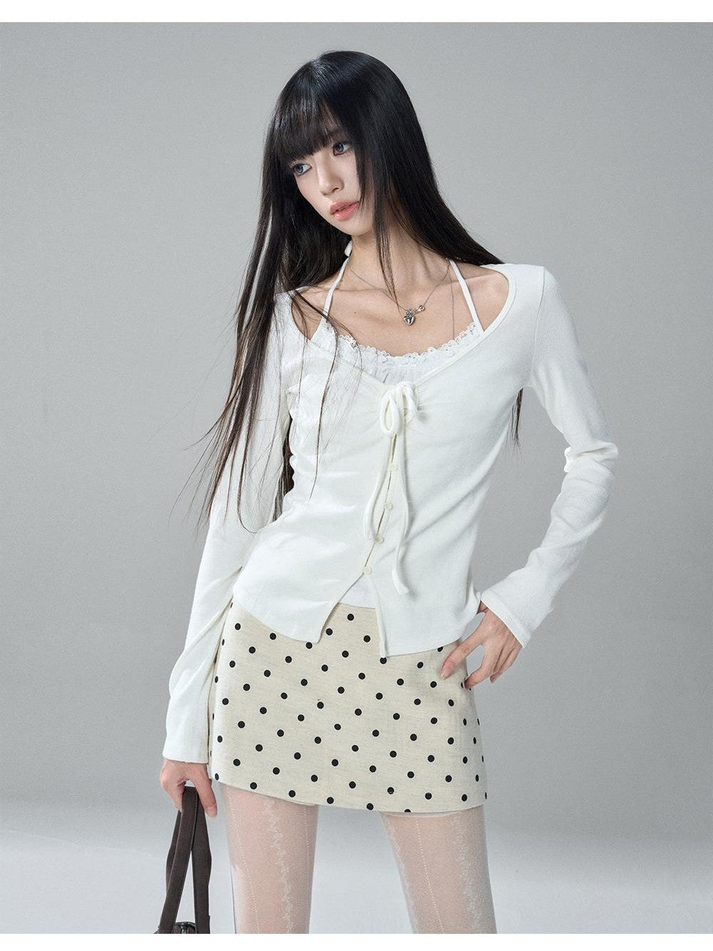 LADYGHOST Apricot Polka Dot Brushed High Waist Bodycon Women&