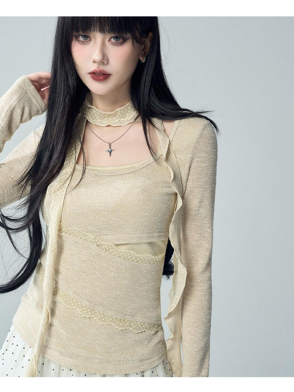 LADYGHOST Artistic Asymmetric Lace Patchwork Faux Layer Women&