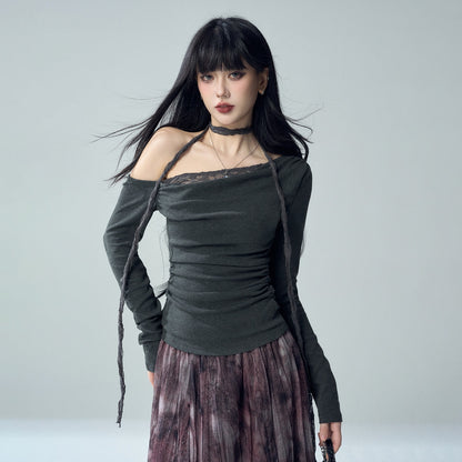 LADYGHOST_Asymmetric_One_Shoulder_Lace_Ruched_Women&