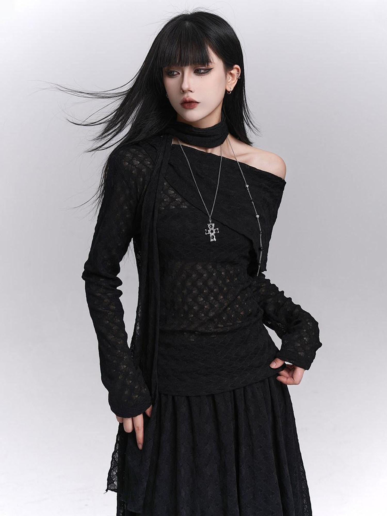 LADYGHOST Asymmetric One Shoulder Long Sleeve Women&