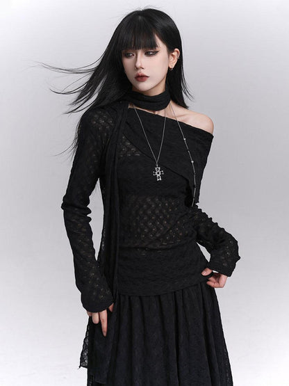 LADYGHOST Asymmetric One Shoulder Long Sleeve Women&
