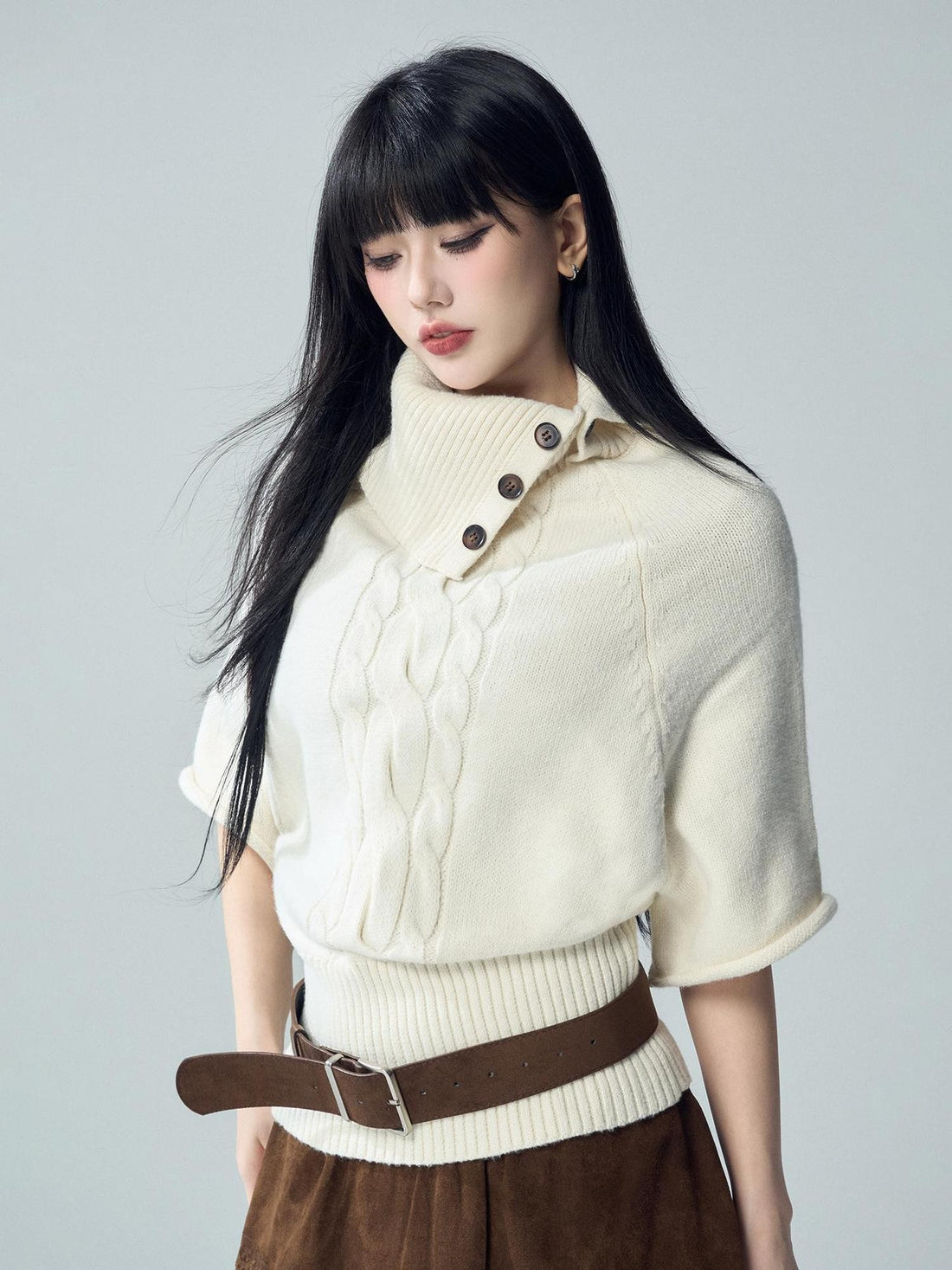 LADYGHOST Asymmetric Ribbed Trim Short Sleeve Women&