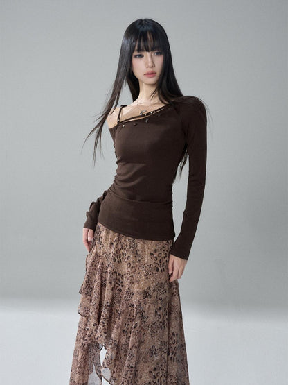 LADYGHOST Asymmetrical One Shoulder Ruched Solid Color Cotton Women&