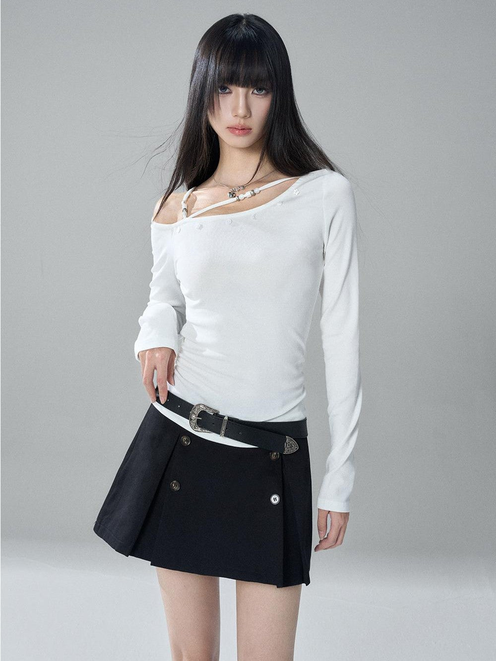 LADYGHOST Asymmetrical One Shoulder Ruched Solid Color Cotton Women&