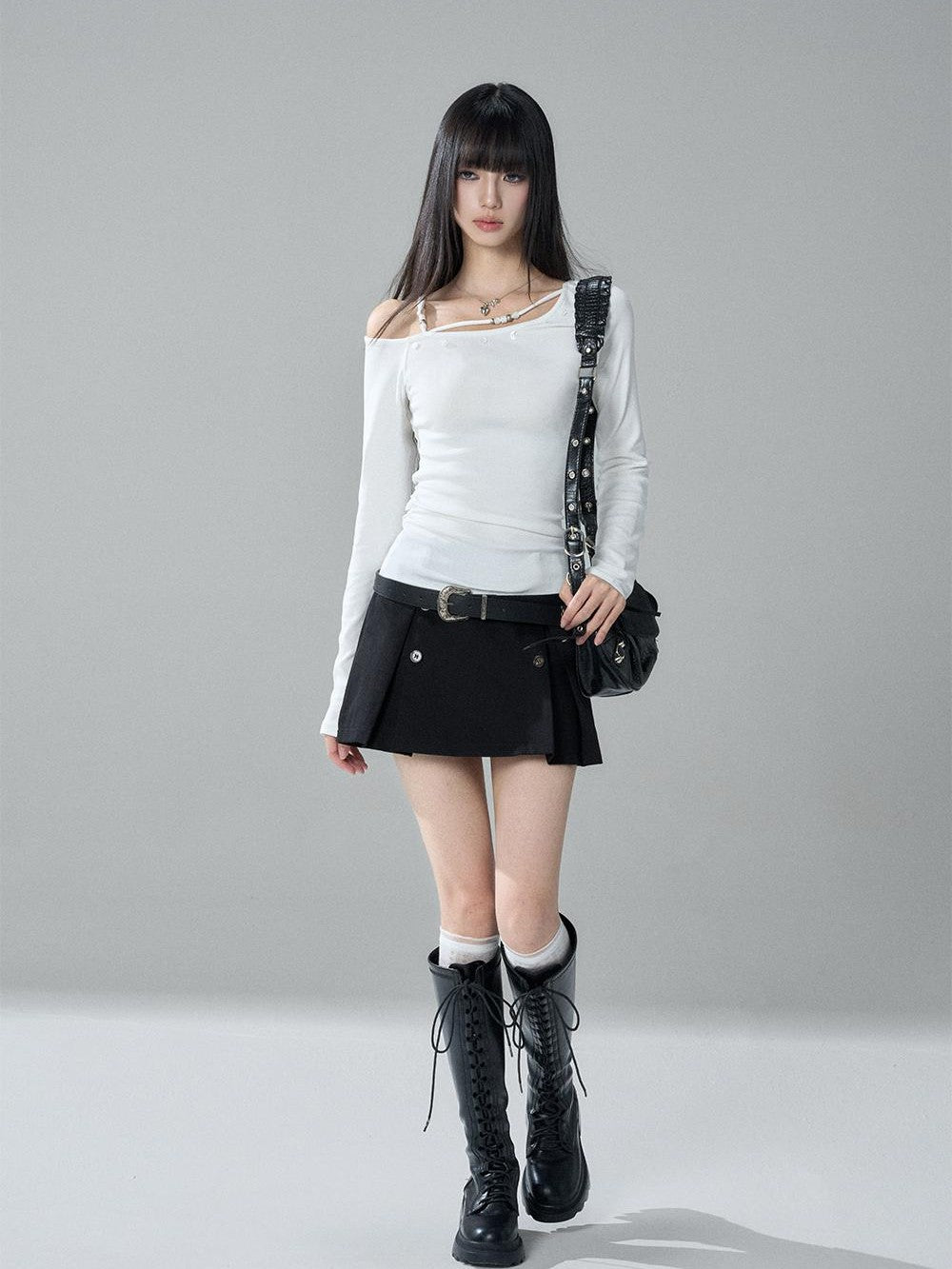 LADYGHOST Asymmetrical One Shoulder Ruched Solid Color Cotton Women&