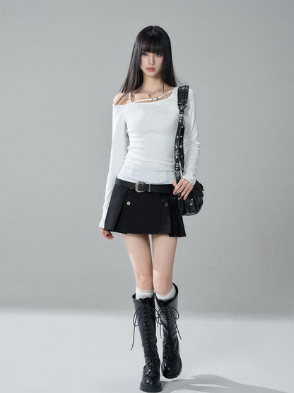 LADYGHOST Asymmetrical One Shoulder Ruched Solid Color Cotton Women&