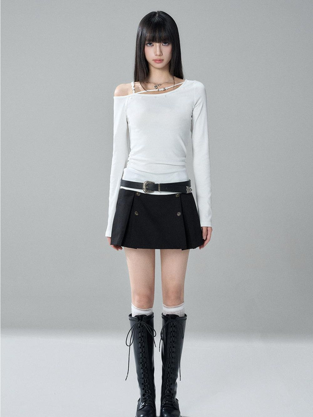 LADYGHOST Asymmetrical One Shoulder Ruched Solid Color Cotton Women&