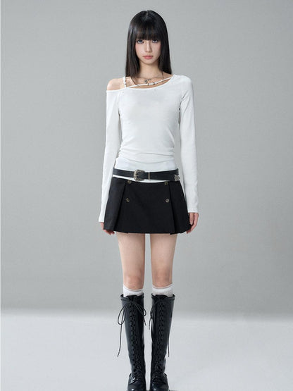 LADYGHOST Asymmetrical One Shoulder Ruched Solid Color Cotton Women&