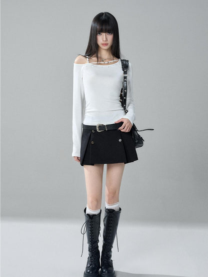 LADYGHOST Asymmetrical One Shoulder Ruched Solid Color Cotton Women&
