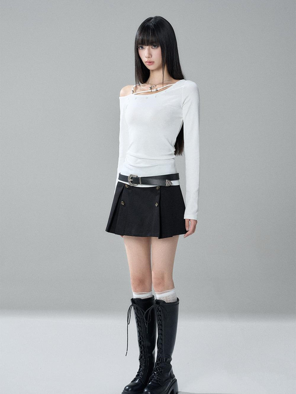 LADYGHOST Asymmetrical One Shoulder Ruched Solid Color Cotton Women&