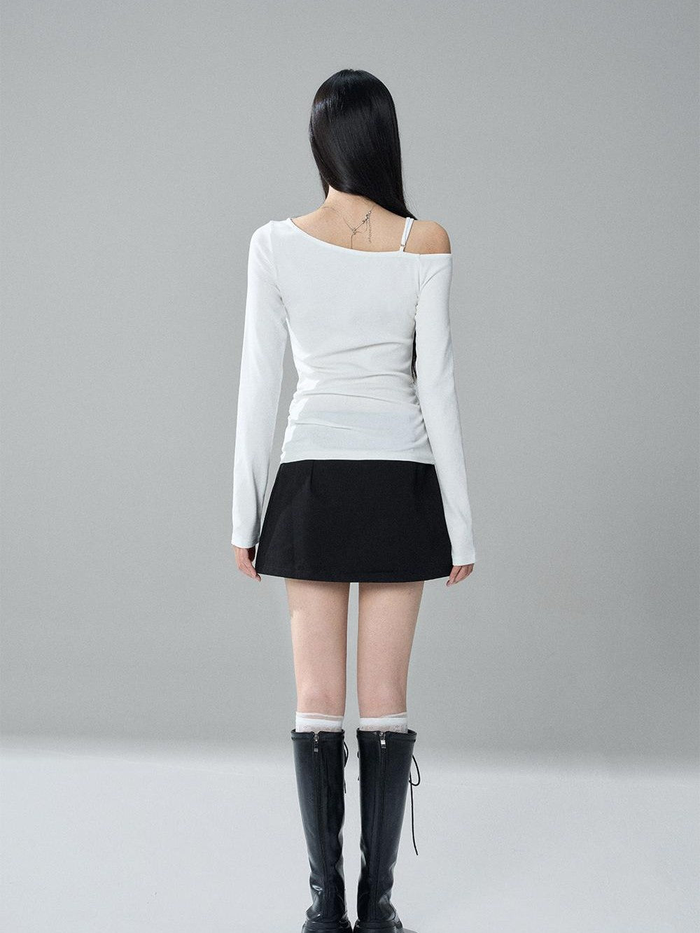 LADYGHOST Asymmetrical One Shoulder Ruched Solid Color Cotton Women&
