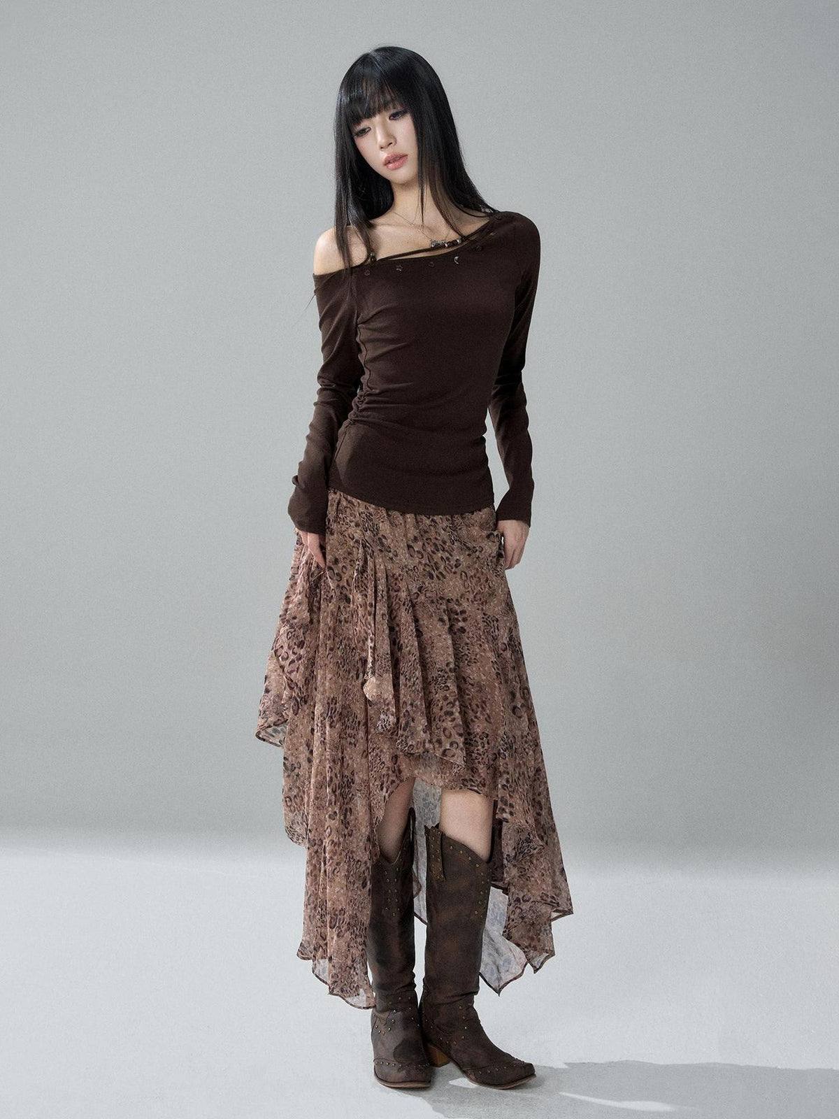 LADYGHOST Asymmetrical One Shoulder Ruched Solid Color Cotton Women&