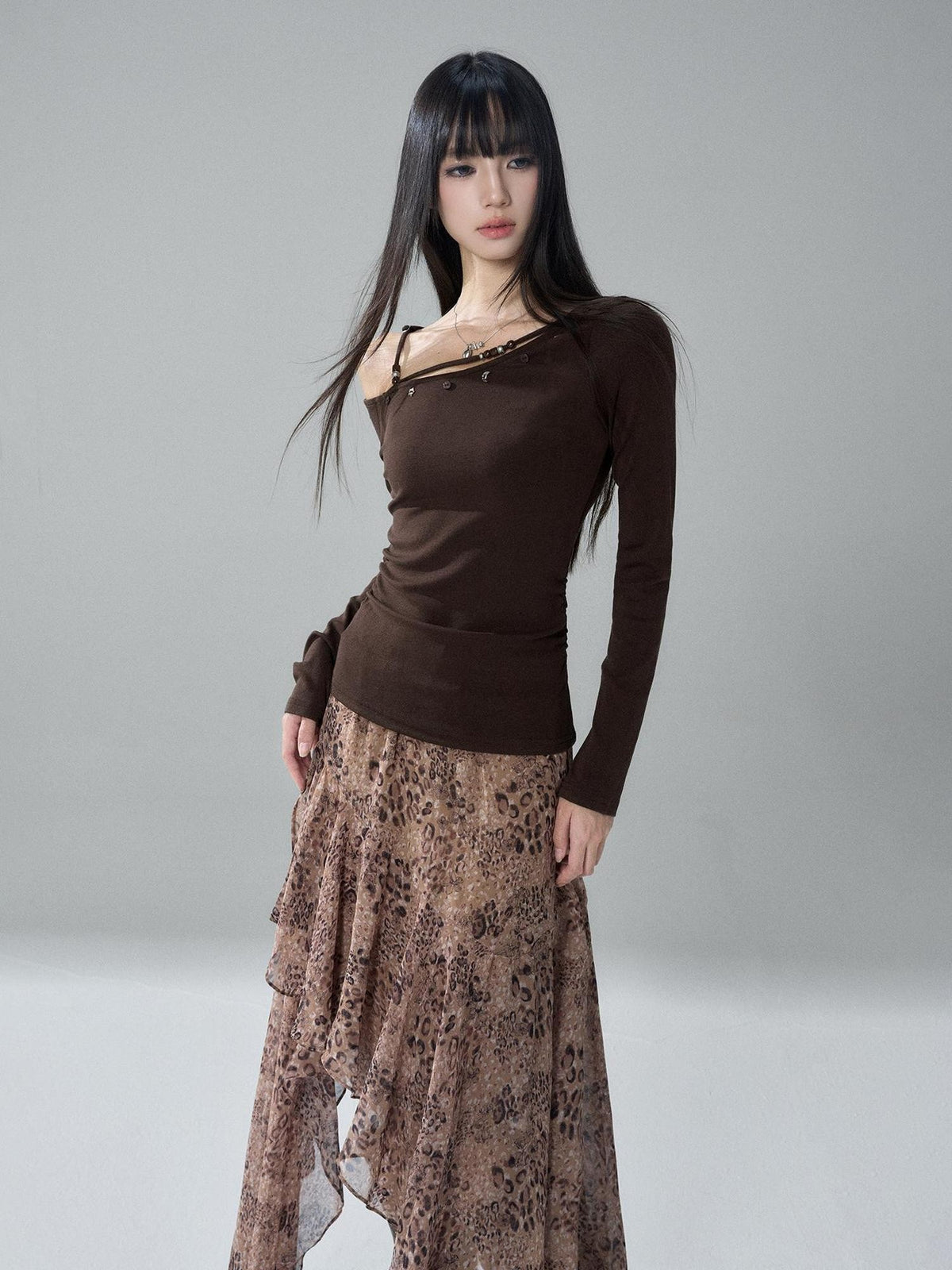 LADYGHOST Asymmetrical One Shoulder Ruched Solid Color Cotton Women&