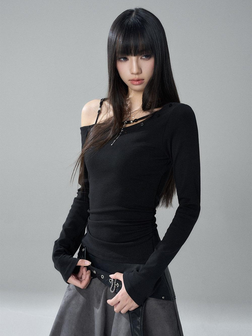 LADYGHOST Asymmetrical One Shoulder Ruched Solid Color Cotton Women&
