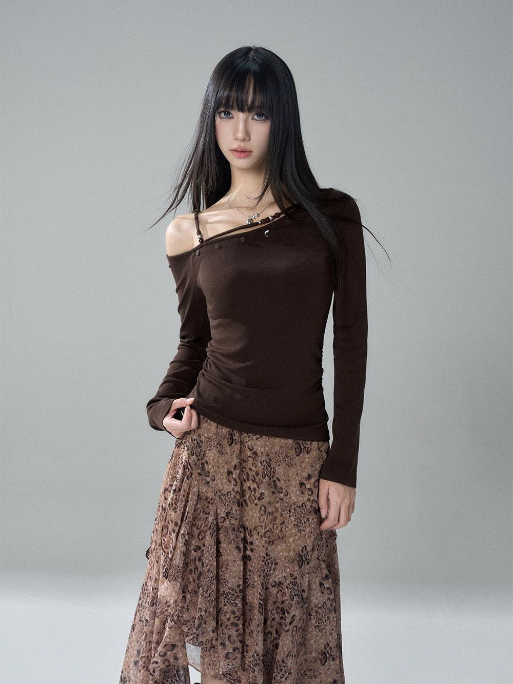 LADYGHOST Asymmetrical One Shoulder Ruched Solid Color Cotton Women&