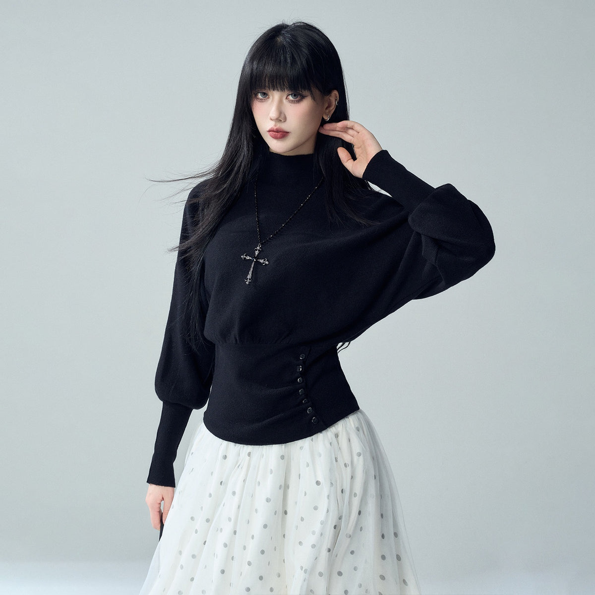 LADYGHOST_Batwing_Sleeve_Plain_Knit_Cinched_Waist_Women&