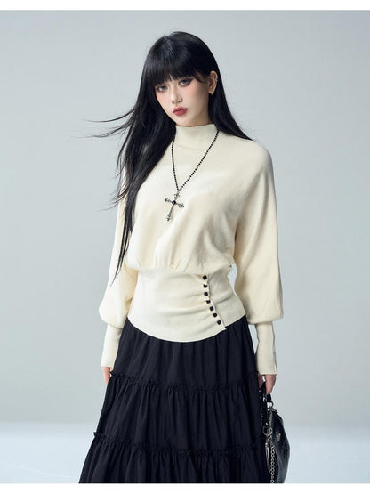 LADYGHOST Batwing Sleeve Plain Knit Cinched Waist Women&