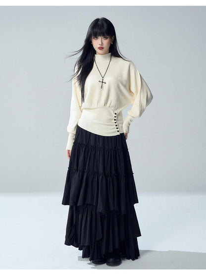 LADYGHOST Batwing Sleeve Plain Knit Cinched Waist Women&