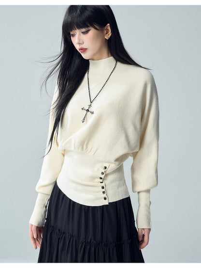 LADYGHOST Batwing Sleeve Plain Knit Cinched Waist Women&