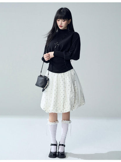 LADYGHOST Batwing Sleeve Plain Knit Cinched Waist Women&