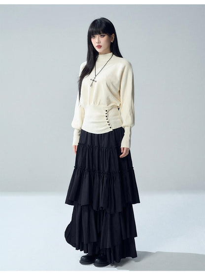 LADYGHOST Batwing Sleeve Plain Knit Cinched Waist Women&