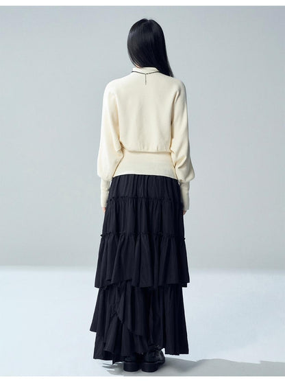 LADYGHOST Batwing Sleeve Plain Knit Cinched Waist Women&