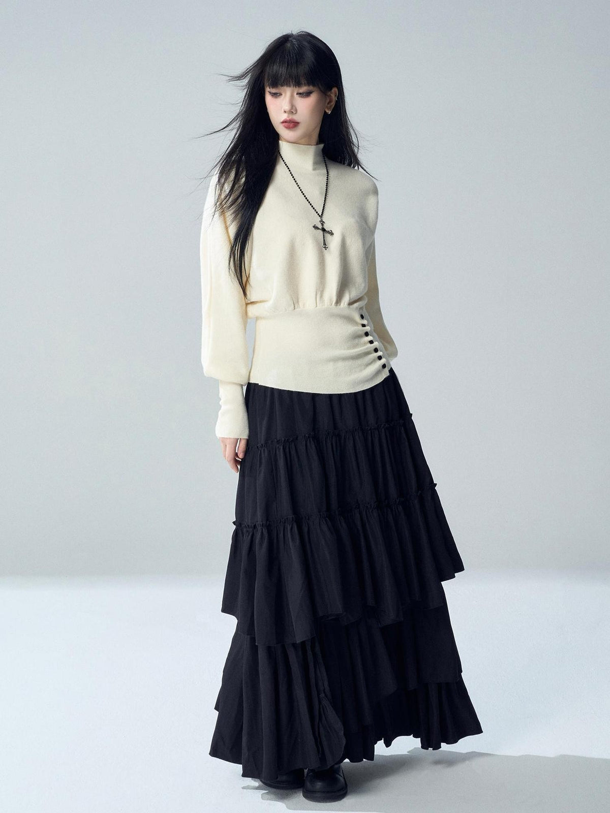 LADYGHOST Batwing Sleeve Plain Knit Cinched Waist Women&