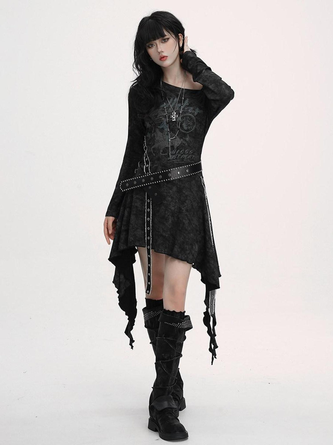 LADYGHOST Black Asymmetric Long Sleeve Ghostly Festival Women&