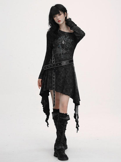 LADYGHOST Black Asymmetric Long Sleeve Ghostly Festival Women&