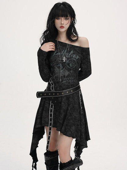 LADYGHOST Black Asymmetric Long Sleeve Ghostly Festival Women&