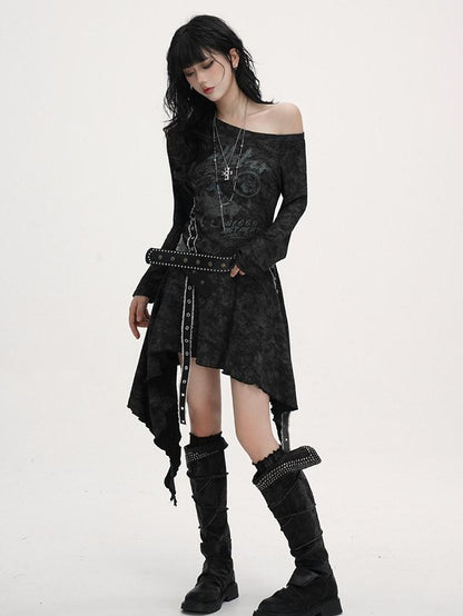 LADYGHOST Black Asymmetric Long Sleeve Ghostly Festival Women&