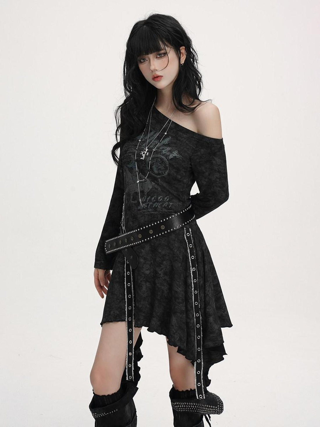 LADYGHOST Black Asymmetric Long Sleeve Ghostly Festival Women&