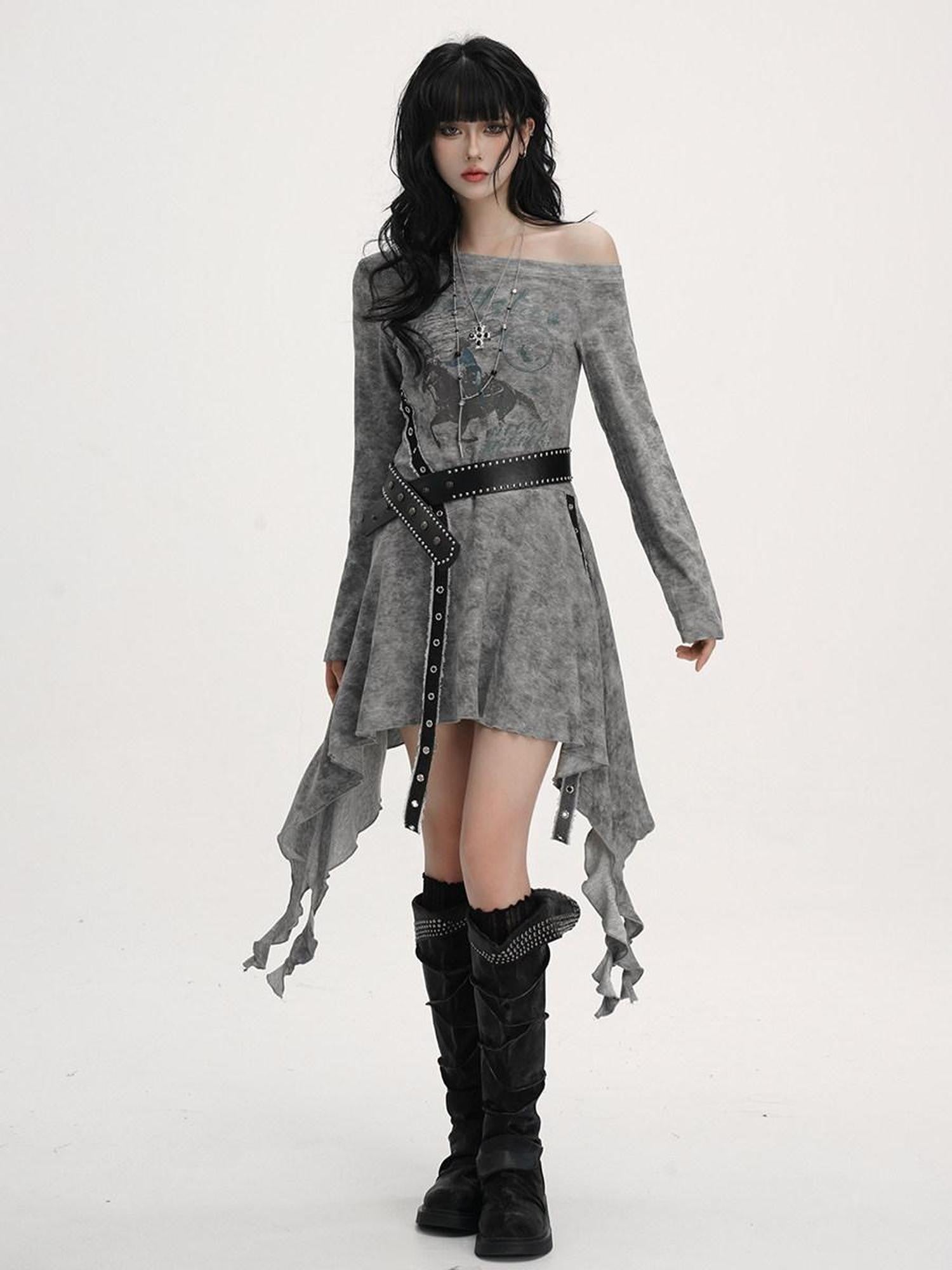 LADYGHOST Black Asymmetric Long Sleeve Ghostly Festival Women&