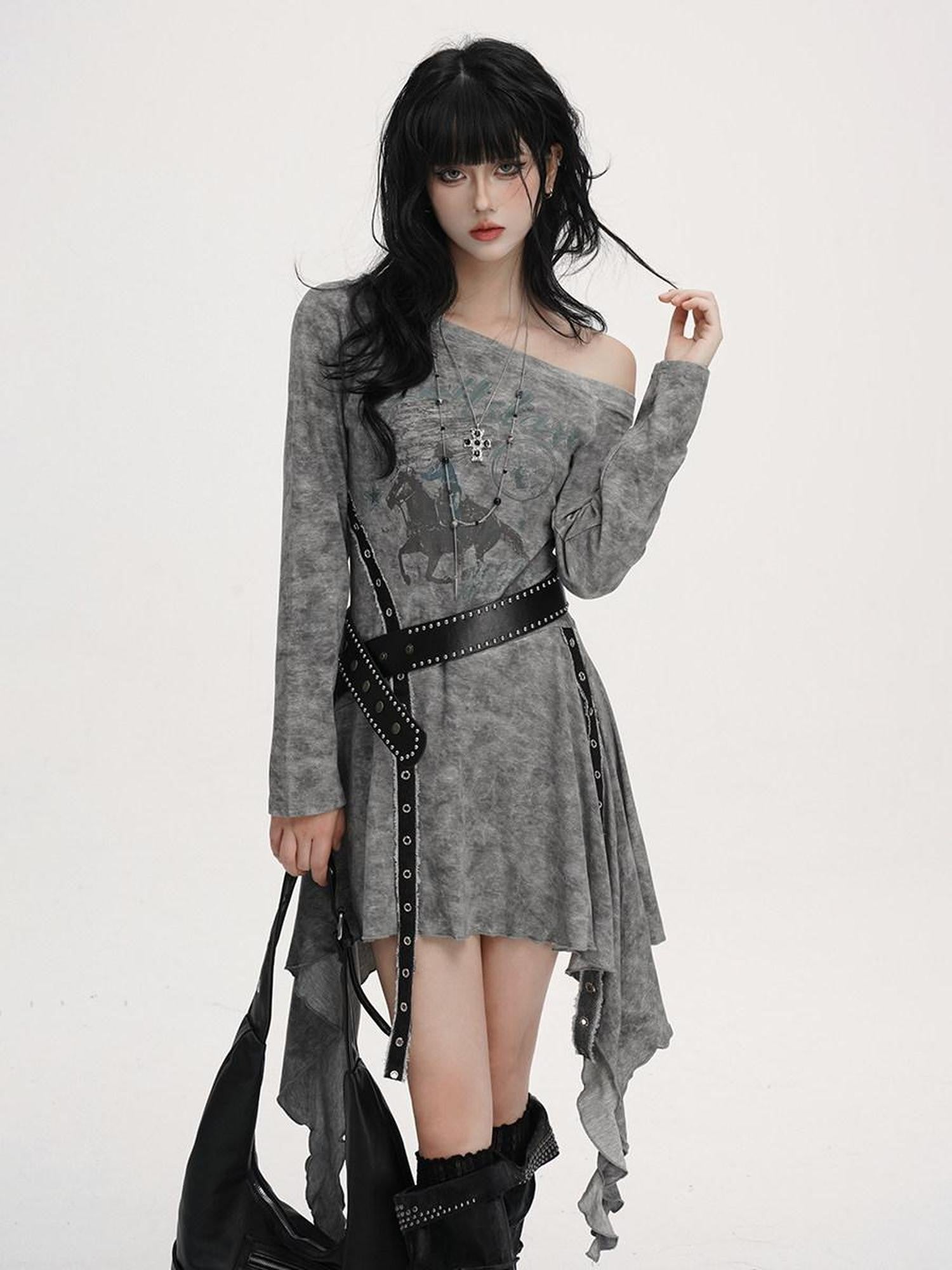 LADYGHOST Black Asymmetric Long Sleeve Ghostly Festival Women&