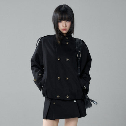 LADYGHOST_Black_Cropped_Double_Breasted_Straight_Fit_Long_Sleeve_Women&