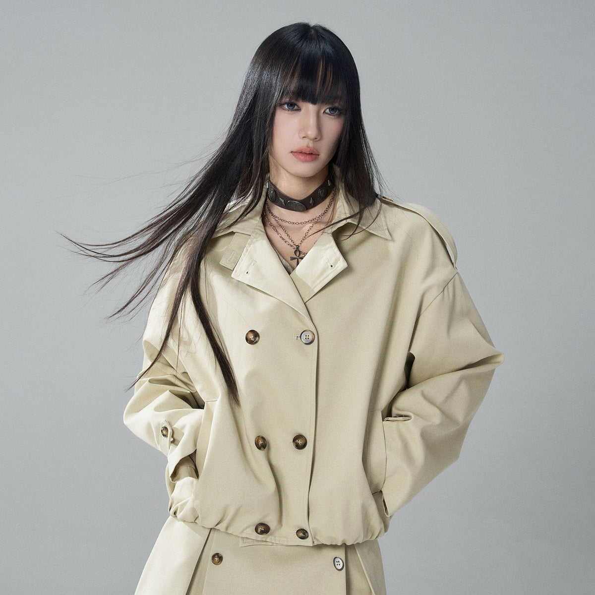 LADYGHOST_Black_Cropped_Double_Breasted_Straight_Fit_Long_Sleeve_Women&
