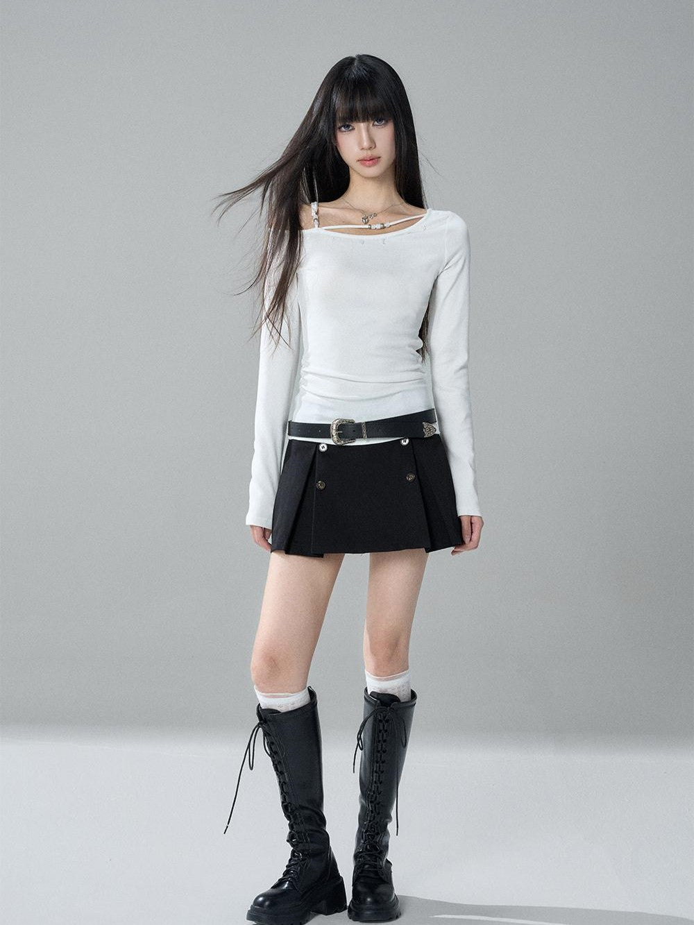 LADYGHOST Black Cropped Double Breasted Straight Fit Long Sleeve Women&